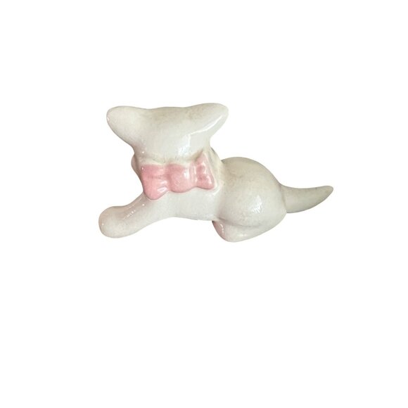 Vintage Rio Honda Ceramic Cat Figurine With Pink Bow Decorative Collectible - Picture 2 of 3